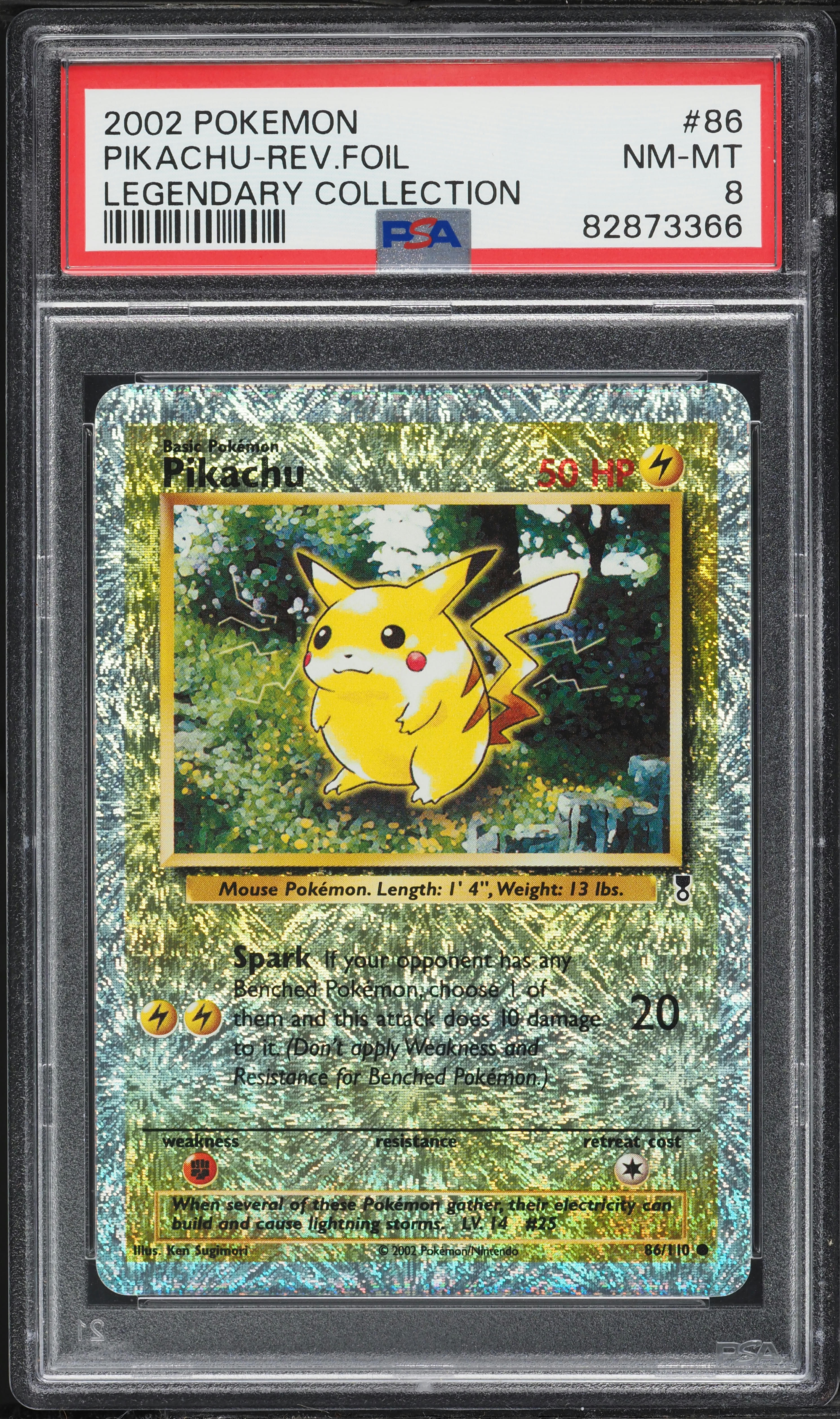 2002 Pokemon Legendary Collection Reverse Holo Pikachu #86 PSA 8