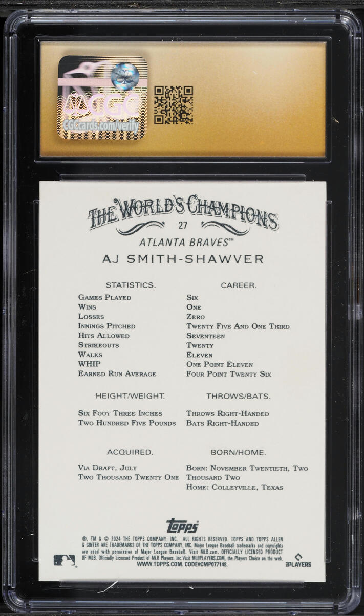 2024 Topps Allen & Ginter Al Smith-Shawver ROOKIE #27 CGC 10 PRISTINE