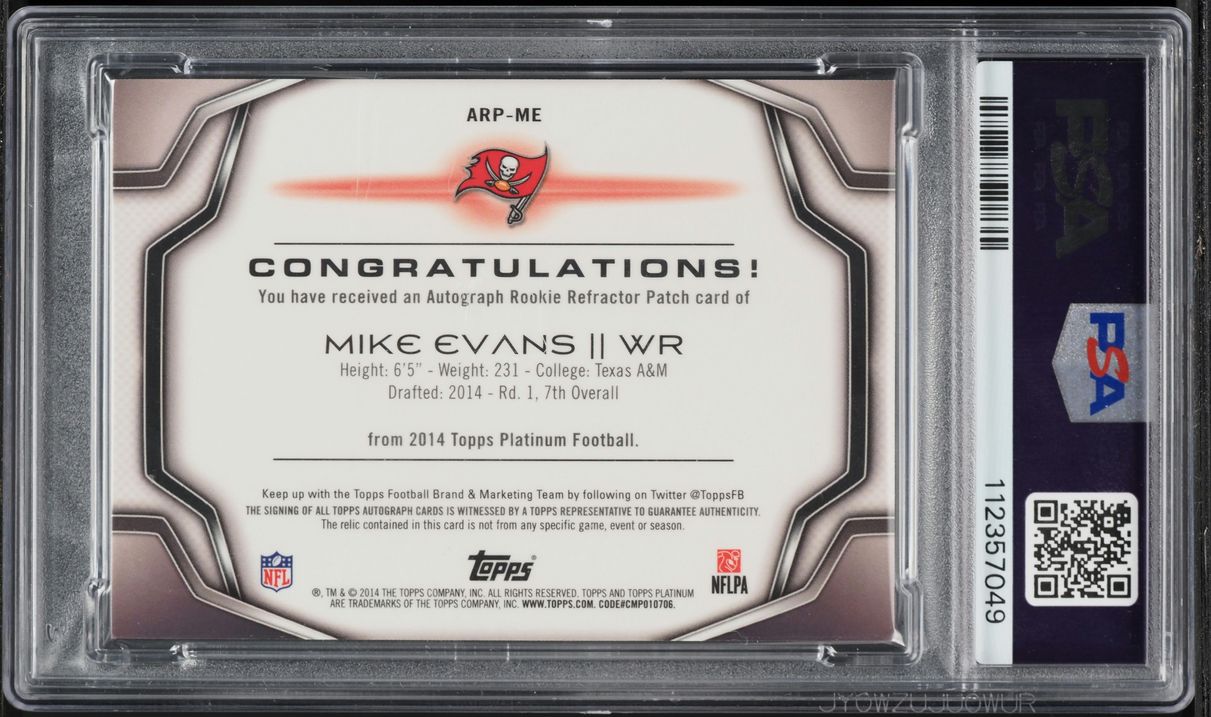 2014 Topps Platinum Mike Evans ROOKIE PATCH AUTO #ME PSA 9 MINT