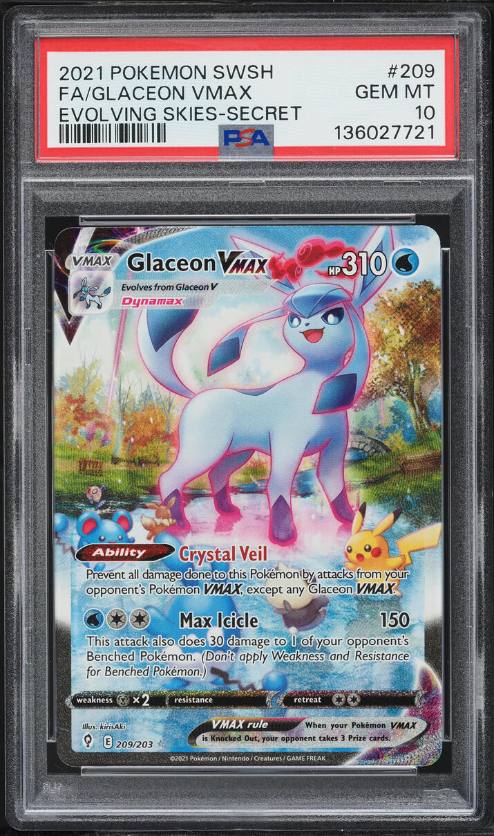 2021 Pokemon Sword & Shield Evolving Skies SEC Glaceon VMAX #209 PSA 10 GEM MINT