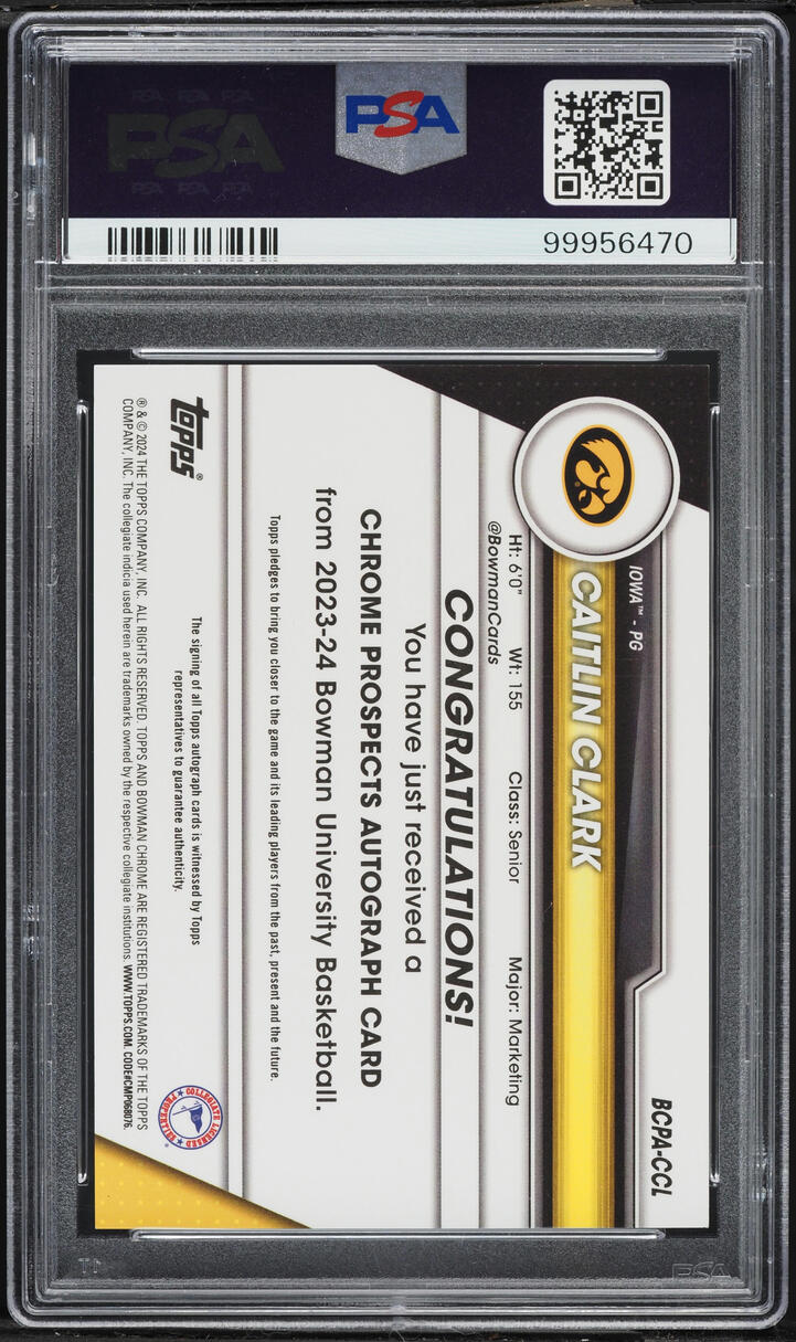 2023 Bowman Chrome University Caitlin Clark ROOKIE AUTO #BCPA-CCL PSA 9 MINT