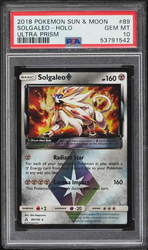 2018 Pokemon Sun & Moon Ultra Prism Holo Solgaleo #89 PSA 10 GEM MINT