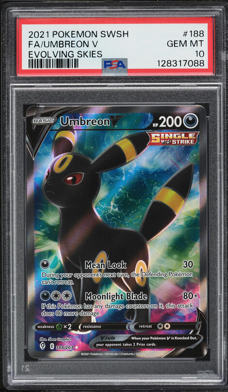 2021 Pokemon Sword & Shield Evolving Skies Full Art Umbreon V #188 PSA 10 GEM MINT