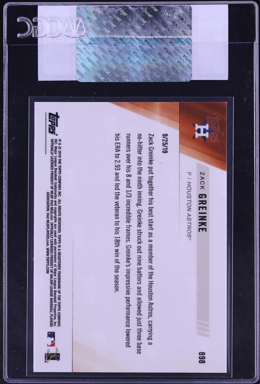 2019 Topps Now Zack Greinke #898 CGC AUTH