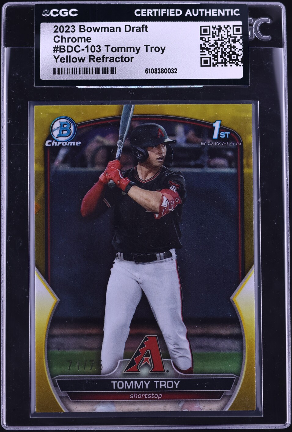 2023 Bowman Draft Chrome Yellow Refractor Tommy Troy PROSPECT /75 #BDC-103 CGC AUTH