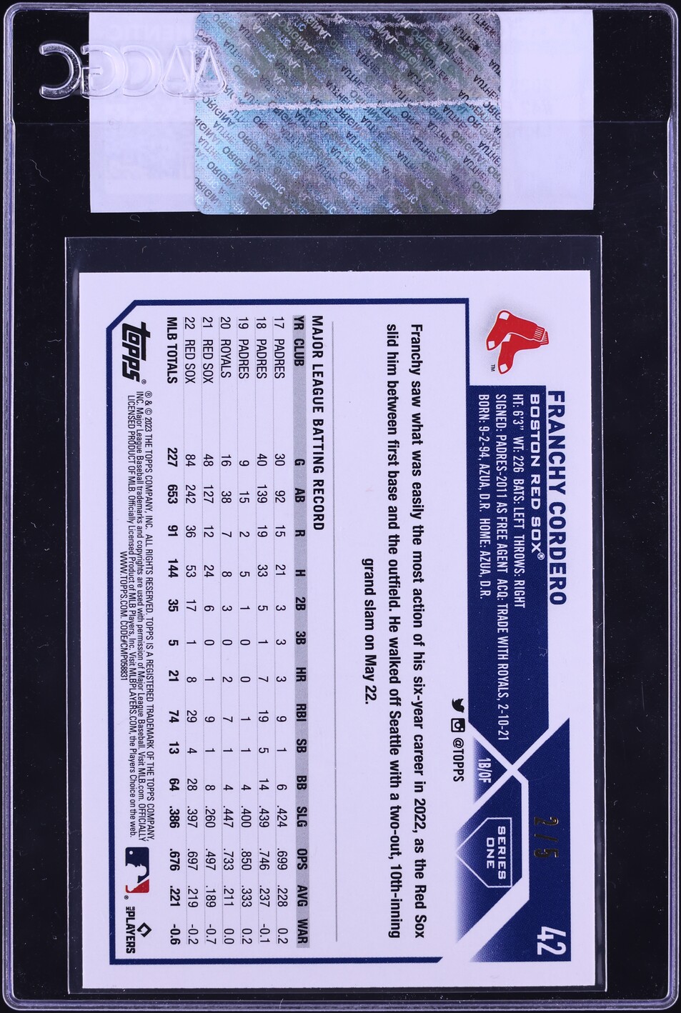 2023 Topps 1st Edition Light Blue Franchy Cordero /5 #42 CGC AUTH
