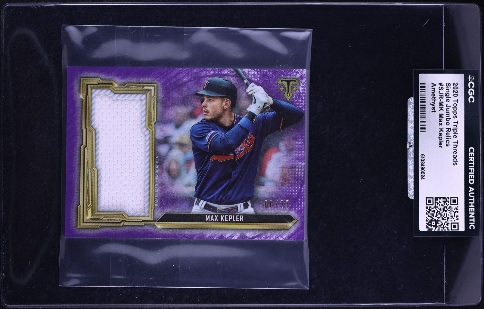 2020 Topps Triple Threads Single Jumbo Amethyst Max Kepler PATCH /27 #SJR-MK CGC AUTH