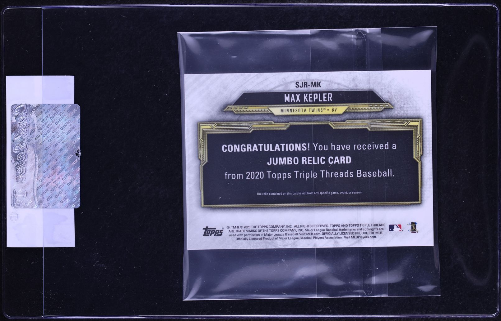 2020 Topps Triple Threads Single Jumbo Amethyst Max Kepler PATCH /27 #SJR-MK CGC AUTH