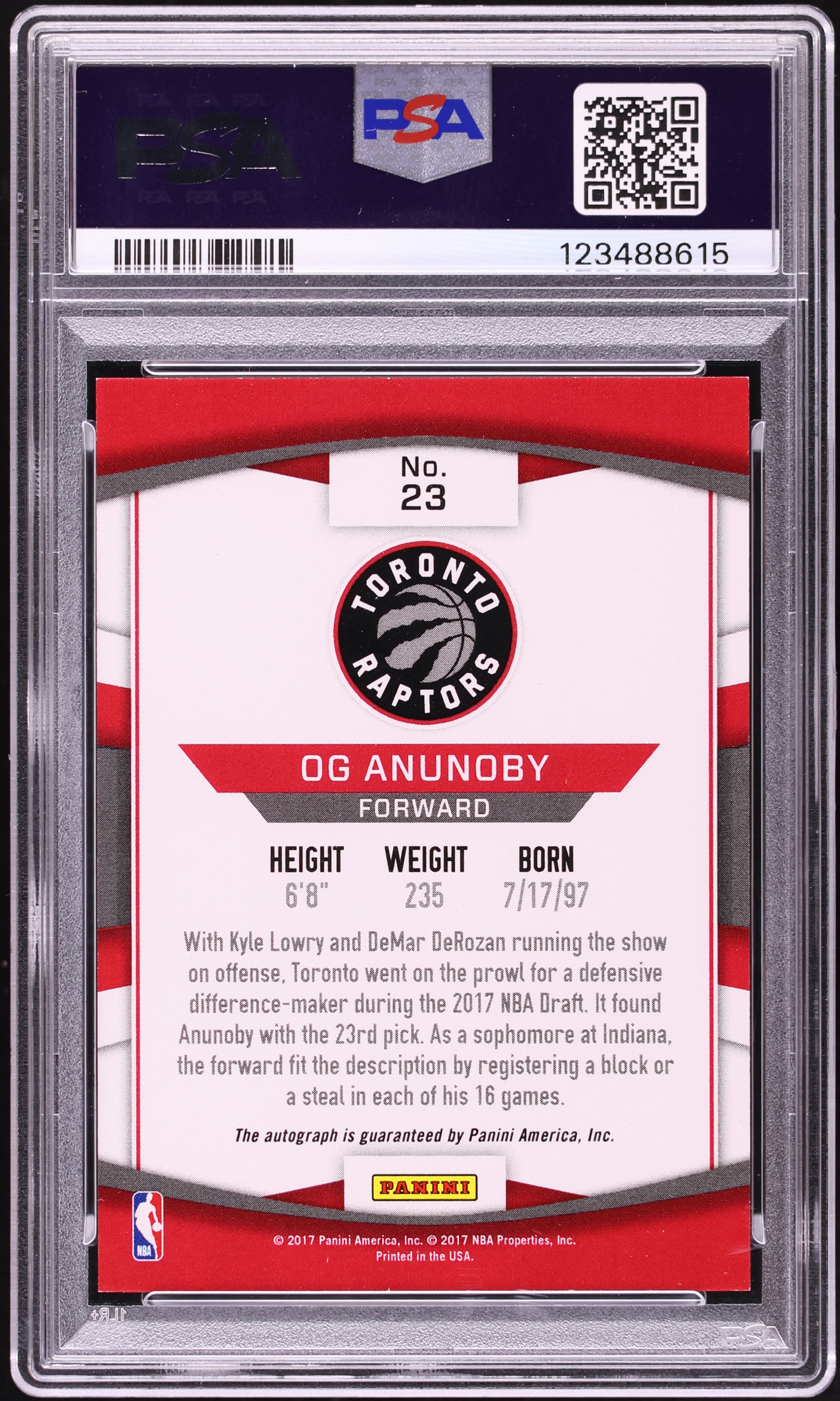 2017 Donruss Next Day OG Anunoby ROOKIE AUTO #23 PSA 9 MINT on