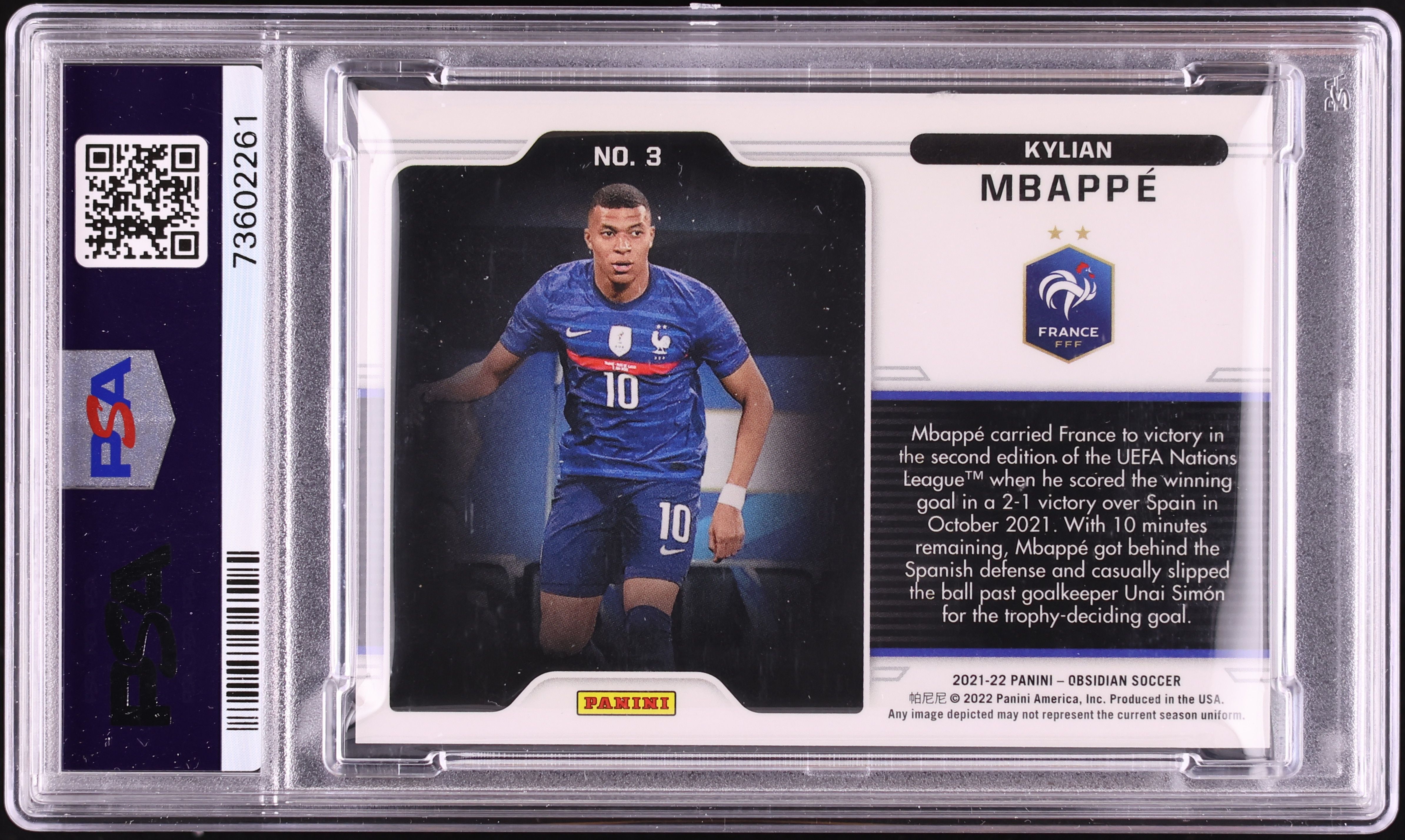 2021 Panini Obsidian Black Colorblast Kylian Mbappe #3 PSA 9 MINT