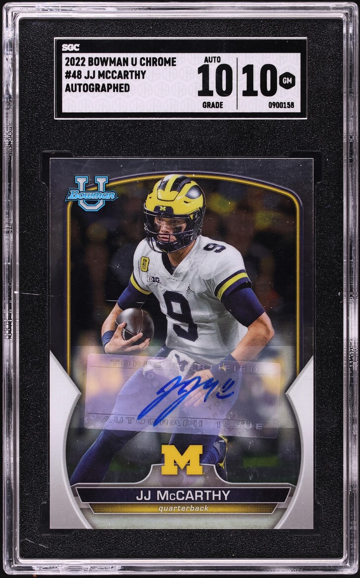 2022 Bowman Chrome University J.J. McCarthy ROOKIE AUTO #48 SGC 10 