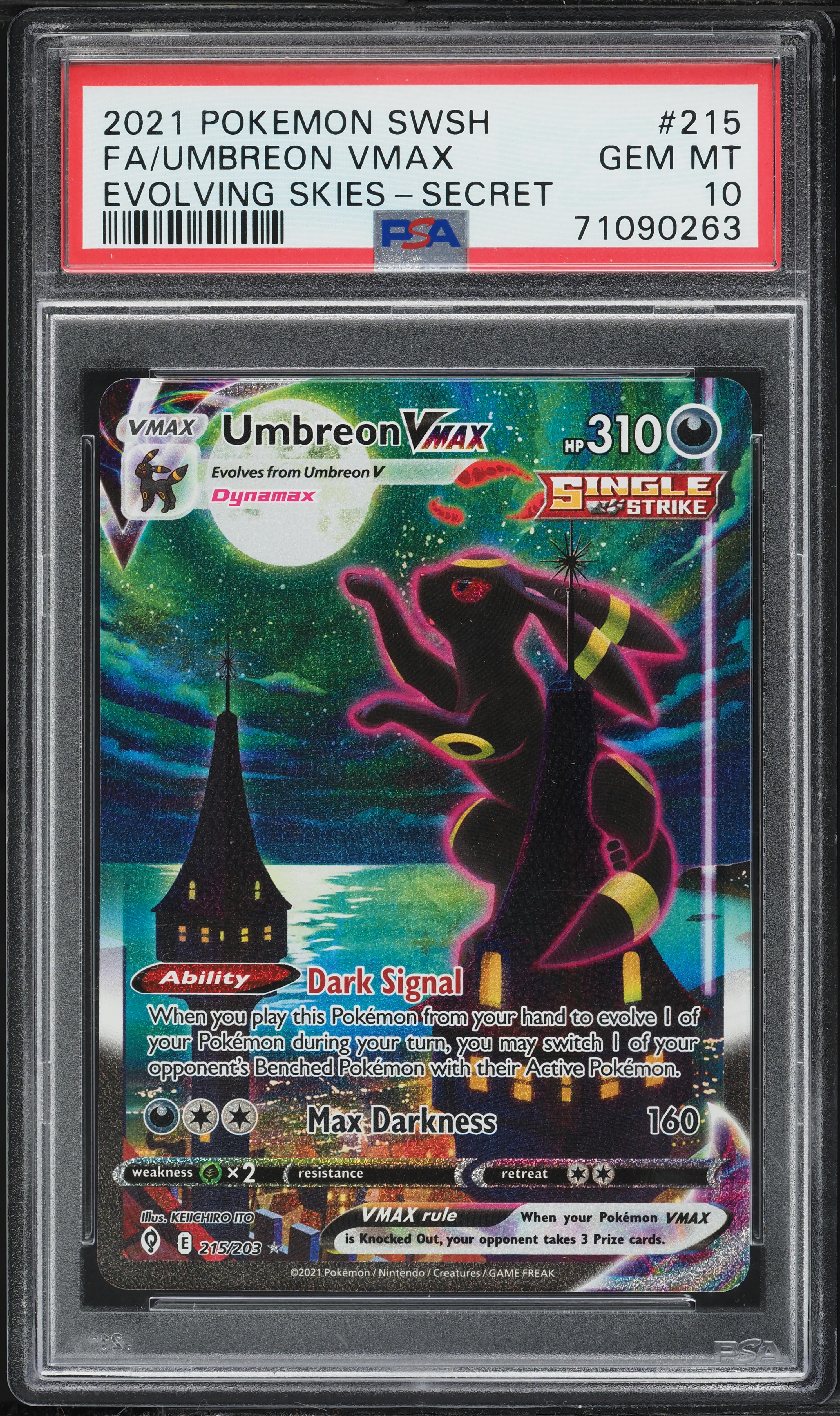 2021 Pokemon Sword & Shield Evolving Skies SEC Umbreon VMAX #215