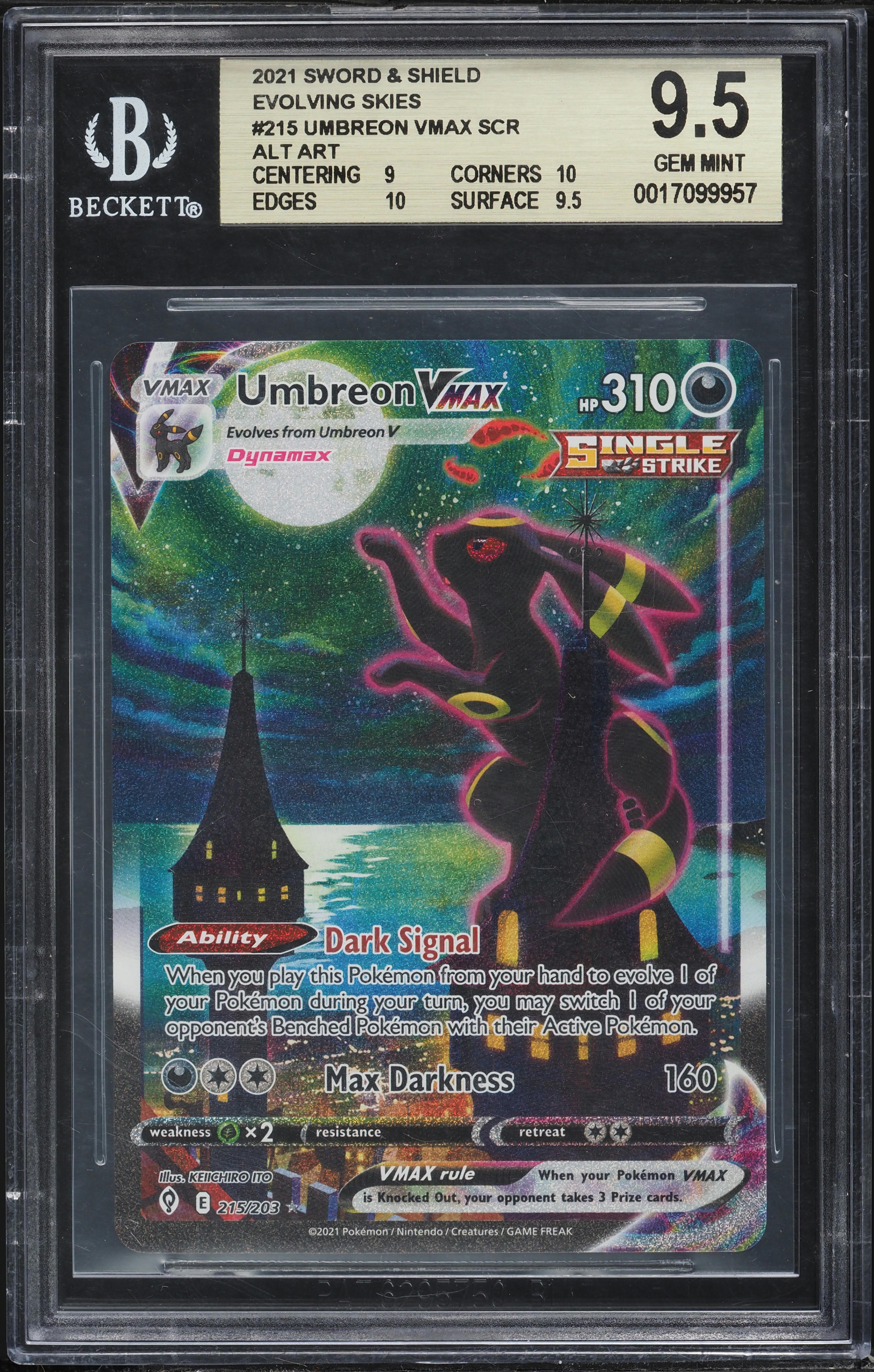 2021 Pokemon Sword & Shield Evolving Skies SEC Umbreon VMAX #215