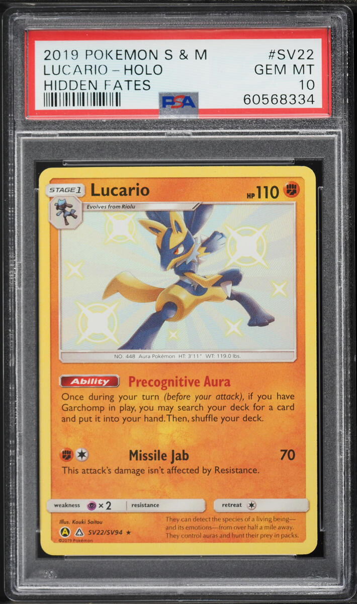 2019 Pokemon Sun & Moon Hidden Fates Shiny Lucario #SV22 PSA 10 GEM MINT