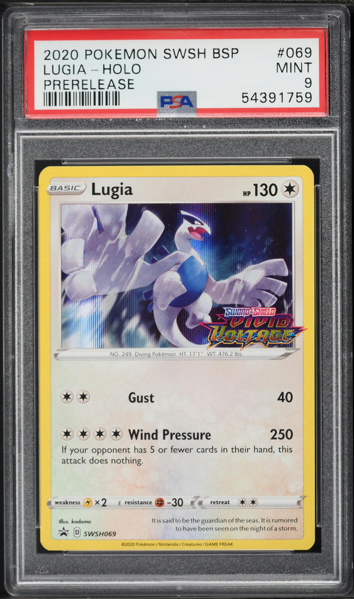 2020 Pokemon Sword & Shield Vivid Voltage Prerelease Staff Holo Lugia #69 PSA 9 MINT