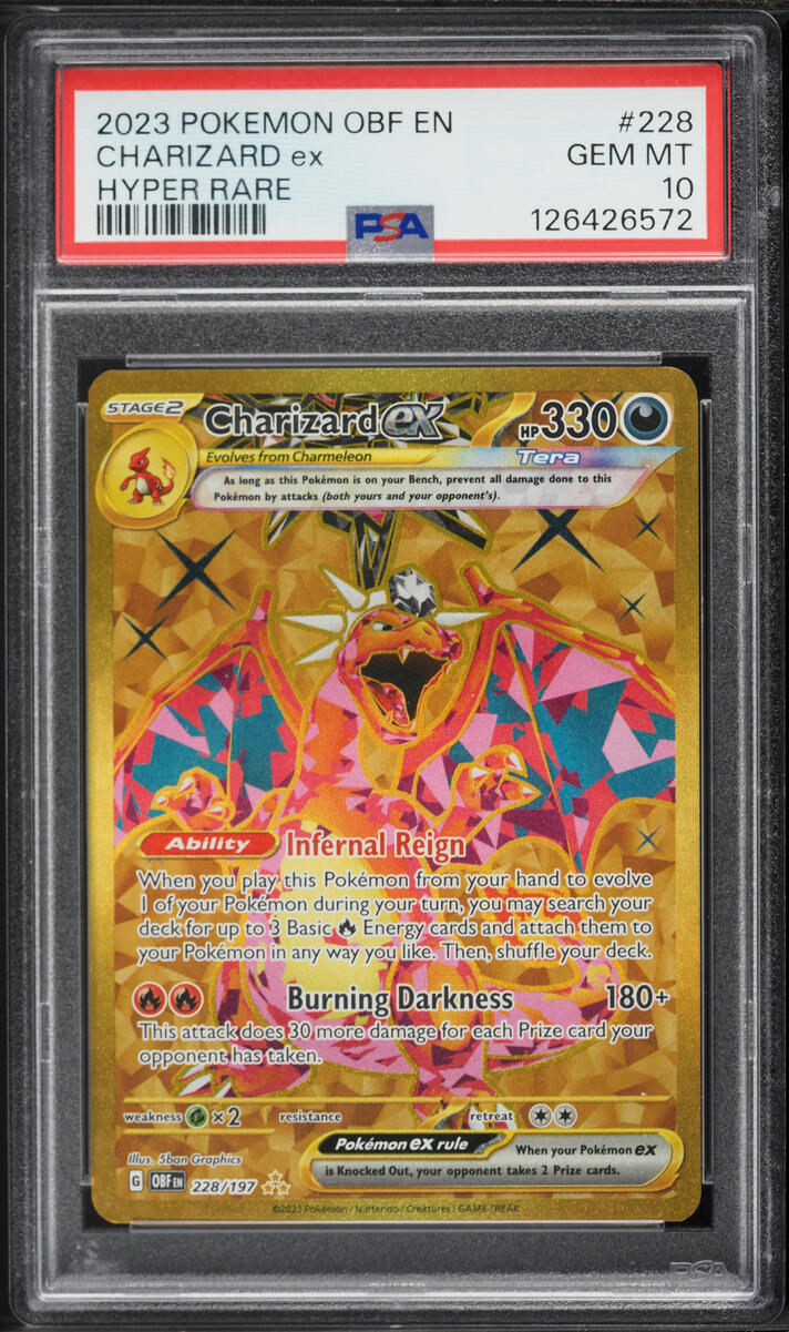 2023 Pokemon Scarlet & Violet Obsidian Flames Gold Rare Charizard ex #228 PSA 10 GEM MINT