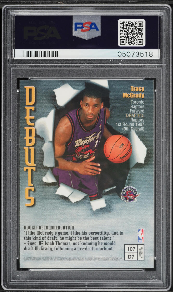1997 Finest Refractor w/ Coating Tracy McGrady ROOKIE #107 PSA 10 GEM MINT