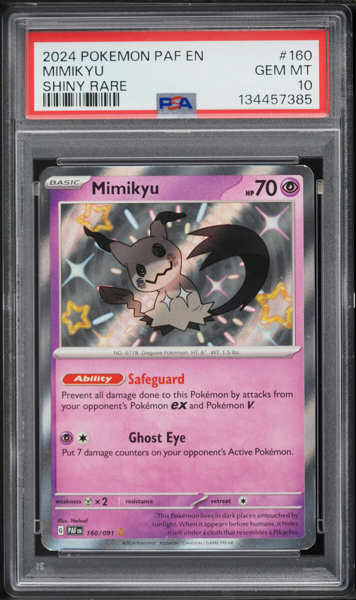 2024 Pokemon Scarlet & Violet Paldean Fates Holo Shiny Mimikyu #160 PSA 10 GEM MINT