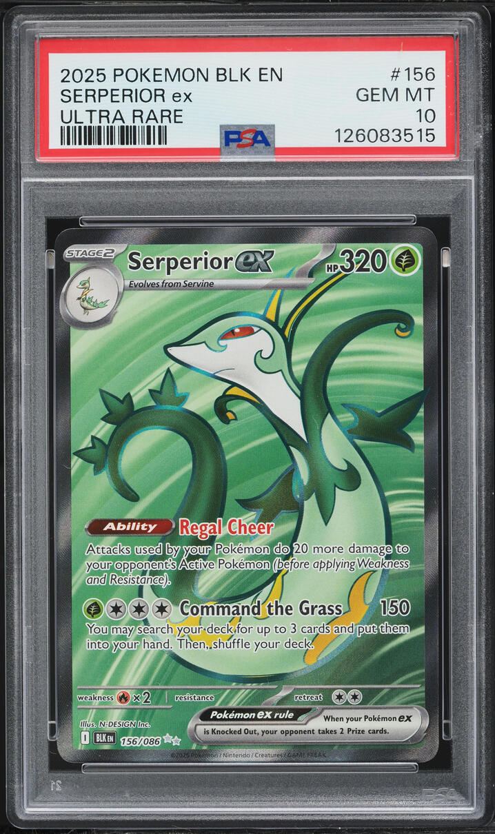 2025 Pokemon Scarlet & Violet Black Bolt Full Art Serperior Ex #156 PSA 10 GEM MINT