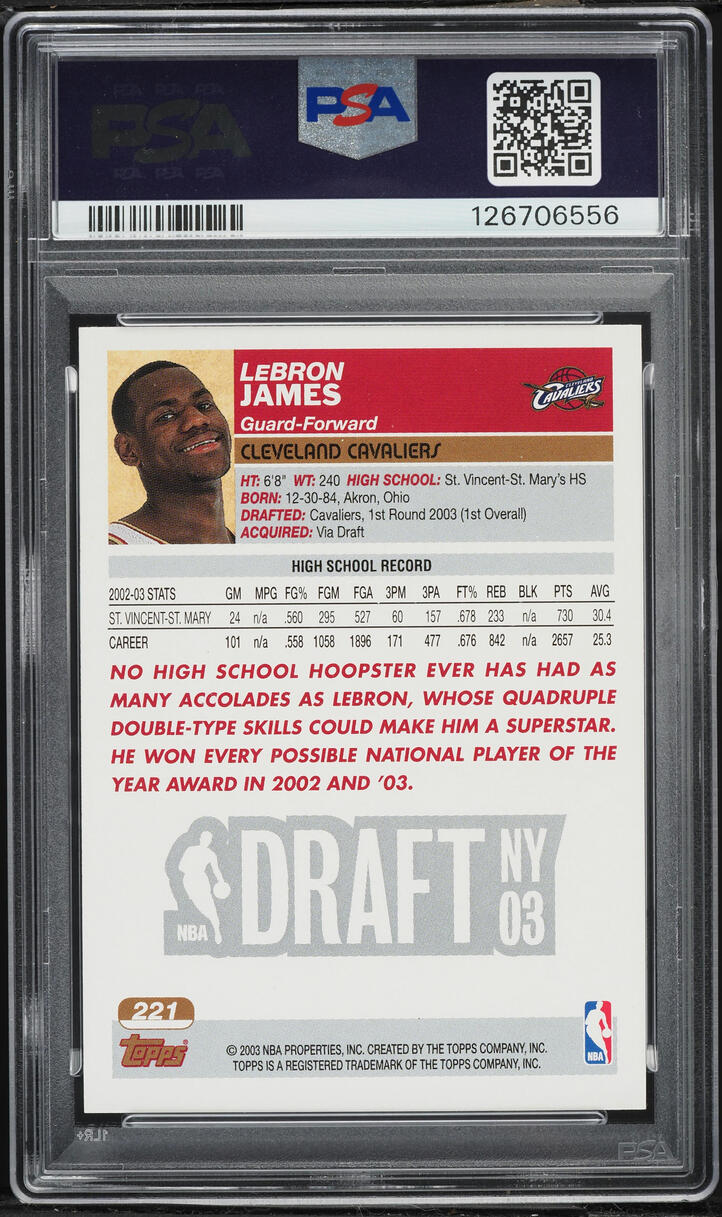 2003 Topps Basketball LeBron James ROOKIE #221 PSA 6 EXMT