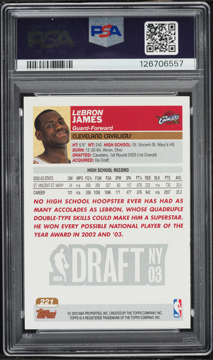 2003 Topps Basketball LeBron James ROOKIE #221 PSA 6 EXMT