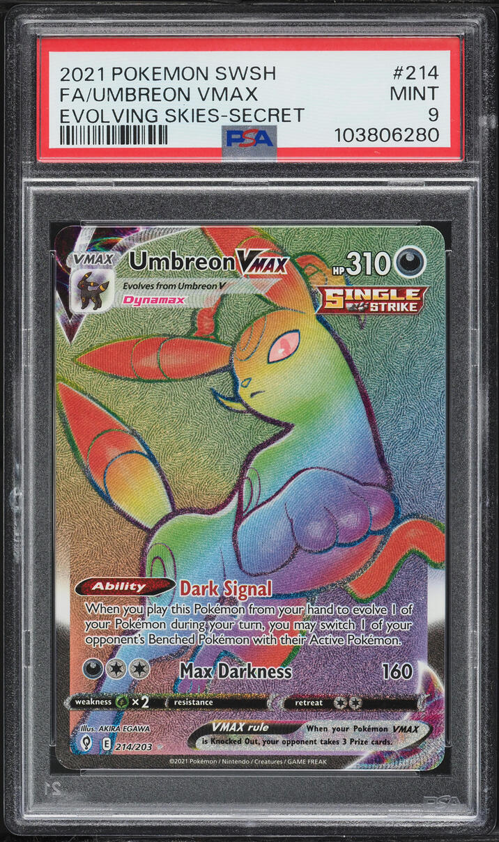 2021 Pokemon Sword & Shield Evolving Skies Rainbow Rare Umbreon VMAX #214 PSA 9 MINT