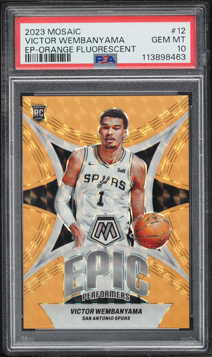 2023 Panini Mosaic Epic Performers Orange Fluorescent Victor Wembanyama ROOKIE /25 #12 PSA 10