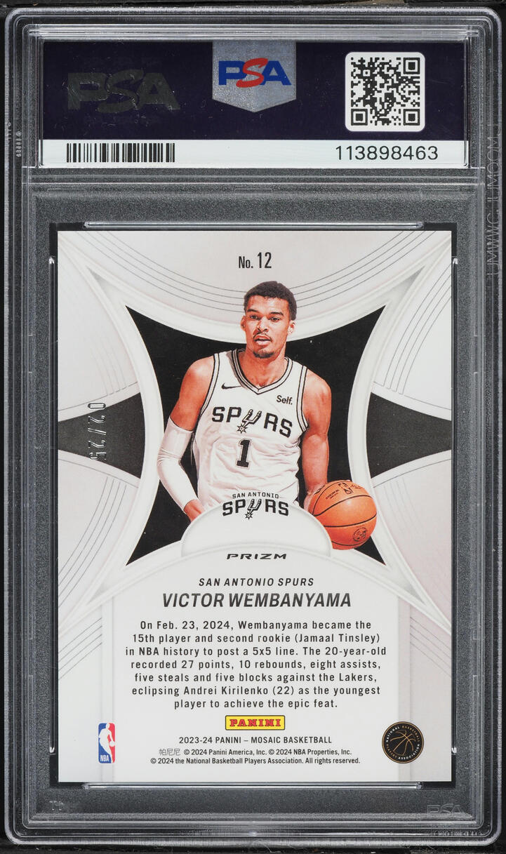 2023 Panini Mosaic Epic Performers Orange Fluorescent Victor Wembanyama ROOKIE /25 #12 PSA 10