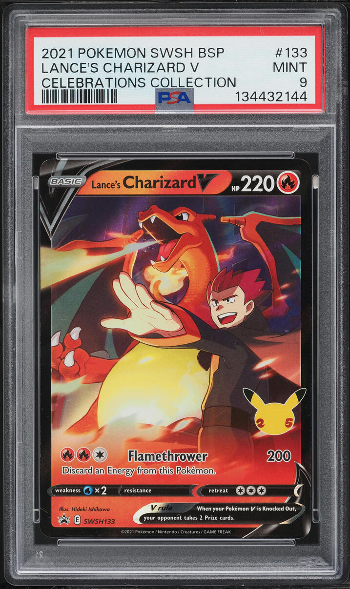 2021 Pokemon Sword & Shield Promo Celebrations Holo Lance's Charizard V #133 PSA 9 MINT