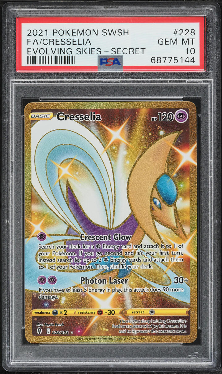 2021 Pokemon Sword & Shield Evolving Skies Gold Rare Cresselia #228 PSA 10 GEM MINT