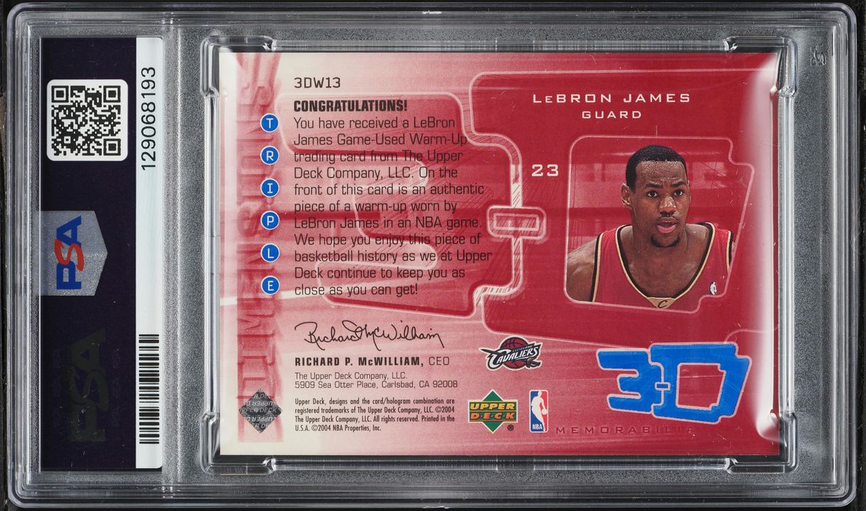 2003 Upper Deck 3-D Warmups LeBron James ROOKIE PATCH /999 #W13 PSA 8 NM-MT