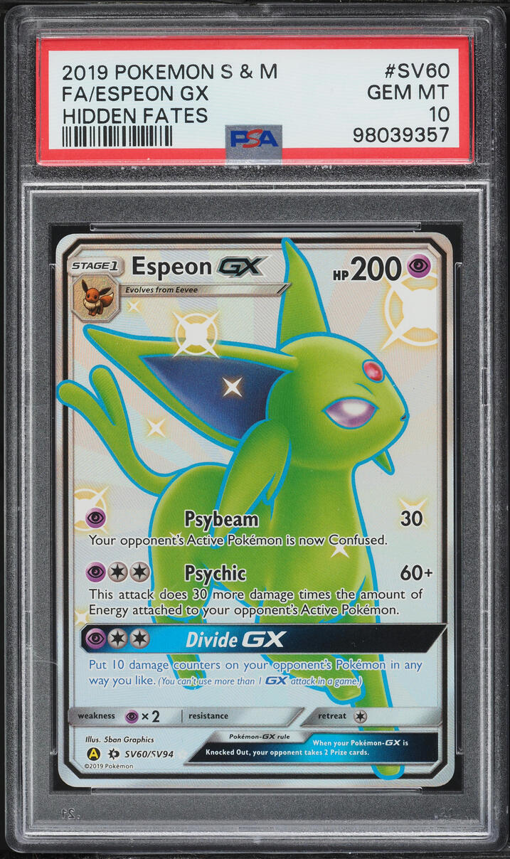 2019 Pokemon Sun & Moon Hidden Fates Shiny Vault Full Art Espeon GX #SV60 PSA 10 GEM MINT