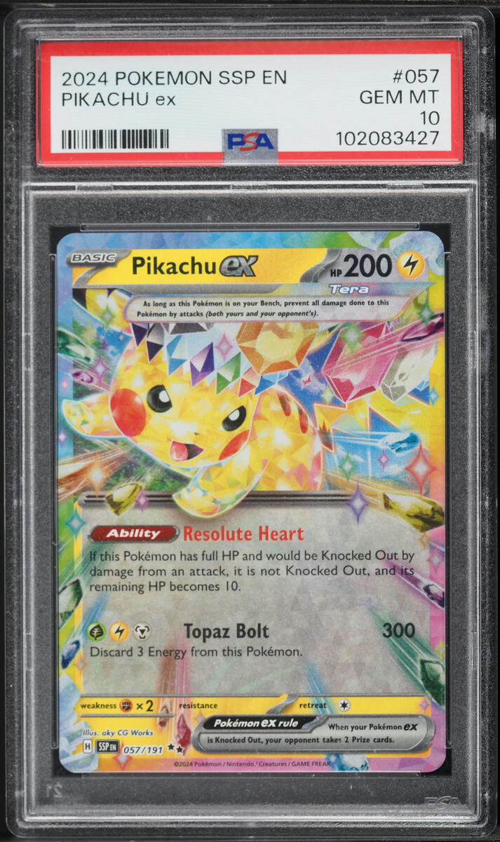 2024 Pokemon Scarlet & Violet Surging Sparks Holo Pikachu ex #57 PSA 10 GEM MINT