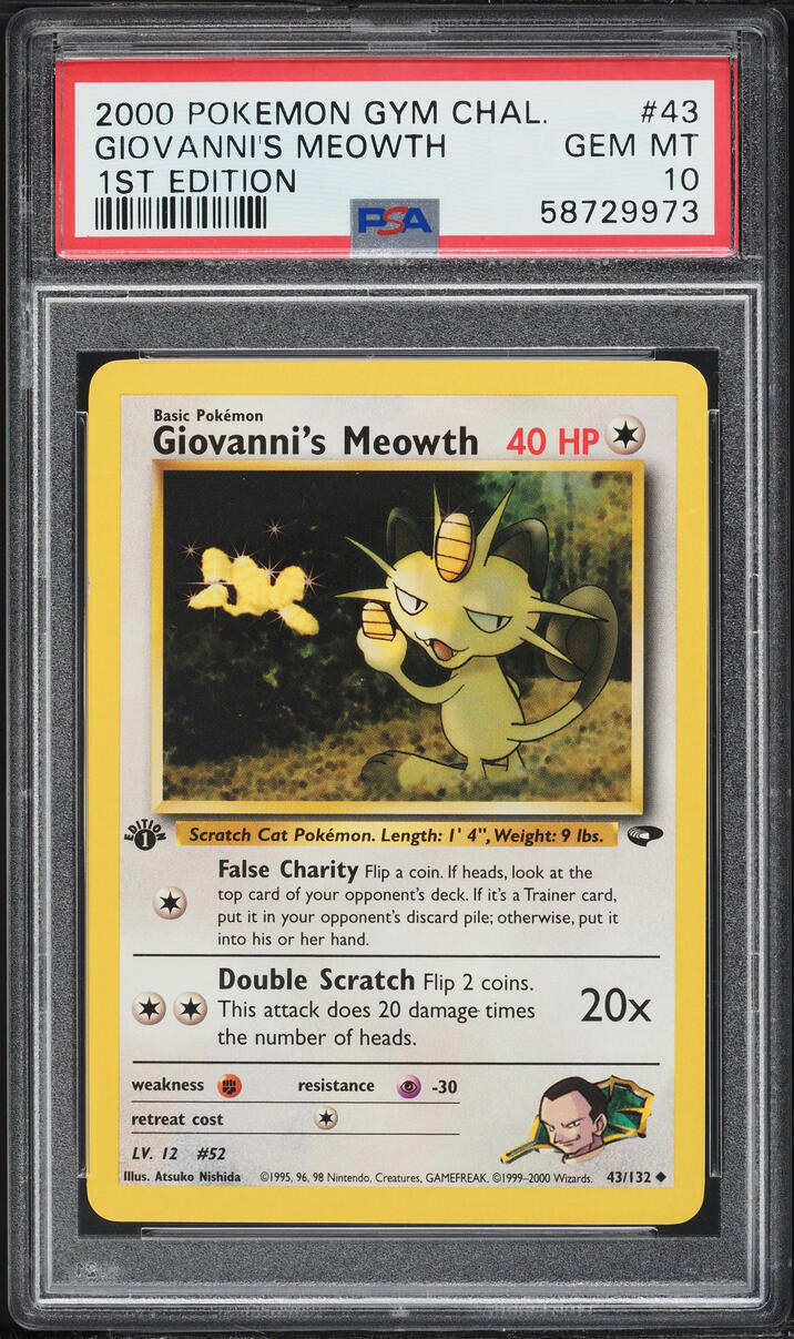 2000 Pokemon Gym Challenge 1st Edition Giovanni's Meowth #43 PSA 10 GEM MINT