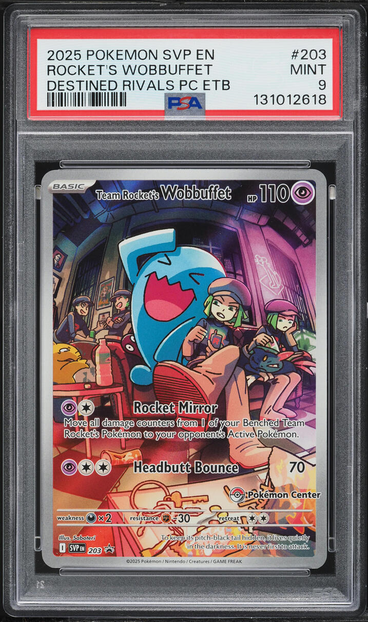 2025 Pokemon SV Promo Destined Rivals Center ETB Alt Art Rocket's Wobbuffet #203 PSA 9 MINT