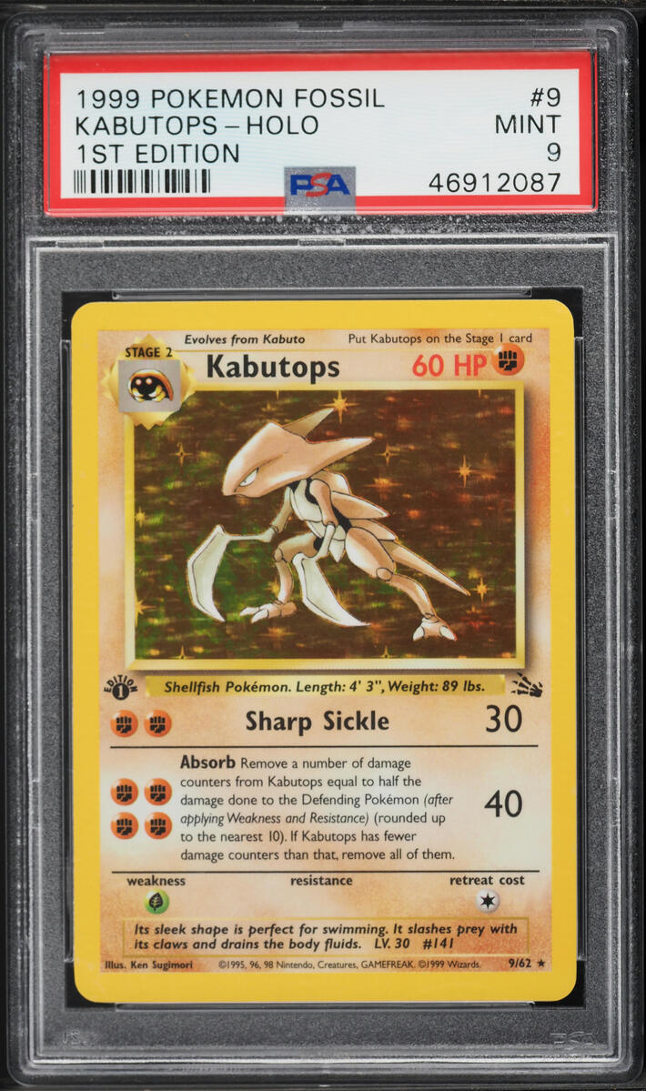 1999 Pokemon Fossil 1st Edition Holo Kabutops #9 PSA 9 MINT