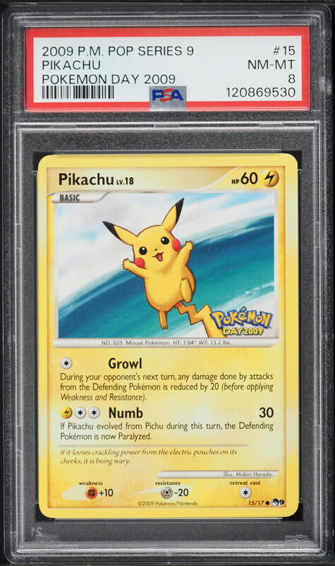 2009 Pokemon POP Series 9 Pokemon Day '09 Pikachu #15 PSA 9 MINT