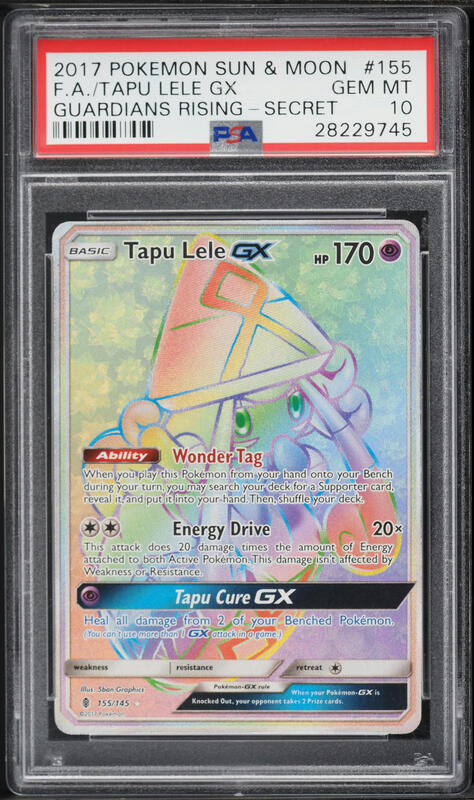 2017 Pokemon Sun & Moon Guardians Rising Rainbow Rare Tapu Lele GX #155 PSA 10 GEM MINT