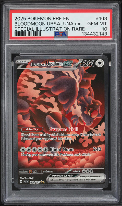2025 Pokemon Scarlet & Violet Prismatic Evolutions SIR Bloodmoon Ursaluna ex #168 PSA 10 GEM