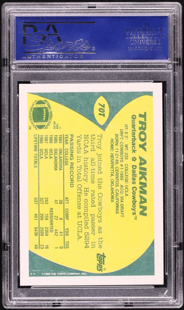 1989 Topps Traded Troy Aikman ROOKIE #70T PSA 10 GEM MINT
