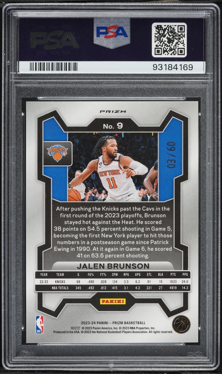 2023 Panini Prizm Orange Wave Jalen Brunson /60 #9 PSA 10 GEM MINT
