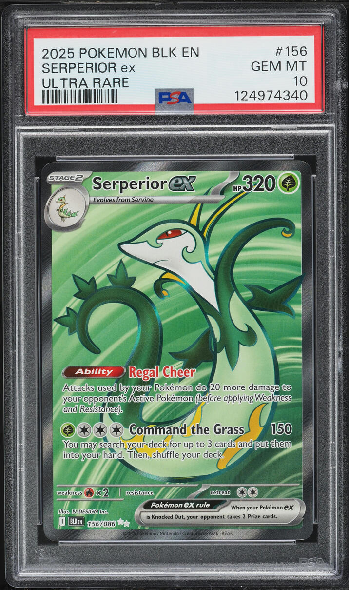 2025 Pokemon Scarlet & Violet Black Bolt Full Art Serperior ex #156 PSA 10 GEM MINT