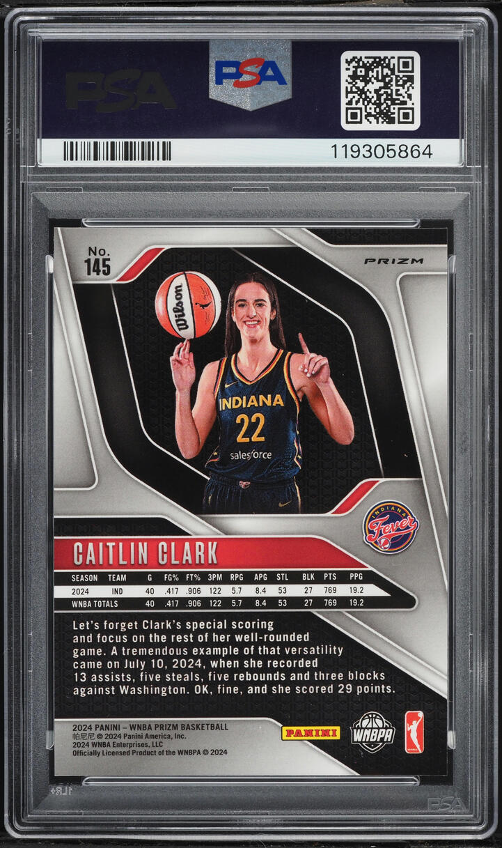 2024 Panini Prizm WNBA Blue Velocity Caitlin Clark ROOKIE #145 PSA 10 GEM MINT