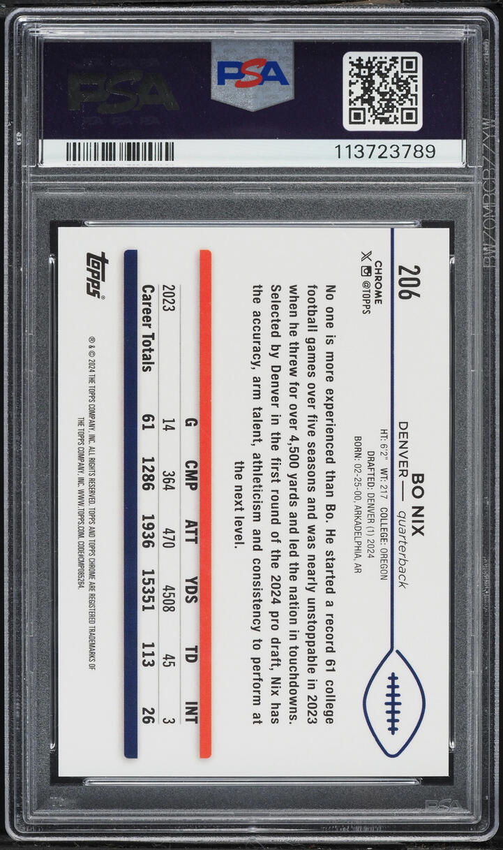 2024 Topps Chrome Gold Wave Bo Nix ROOKIE /50 #206 PSA 10 GEM MINT
