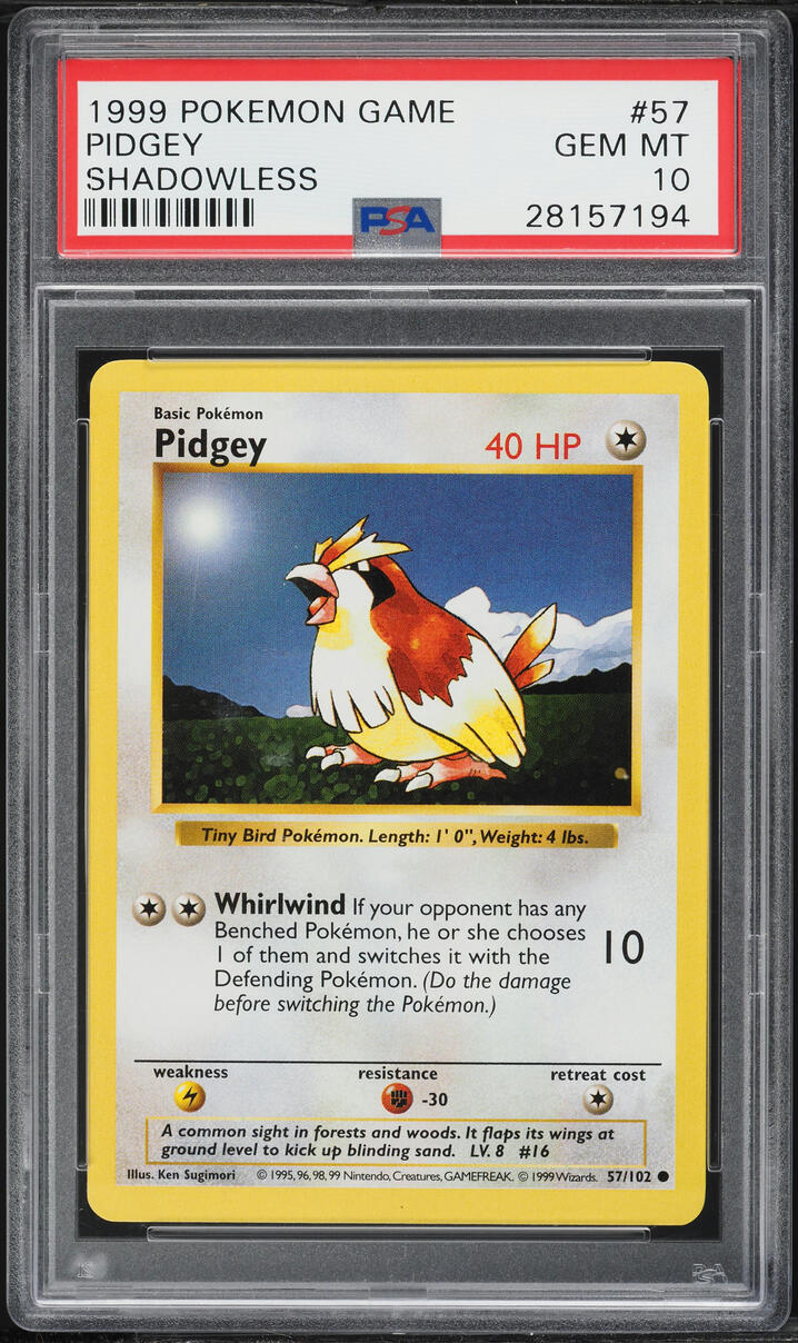 1999 Pokemon Base Set Shadowless Pidgey #57 PSA 10 GEM MINT