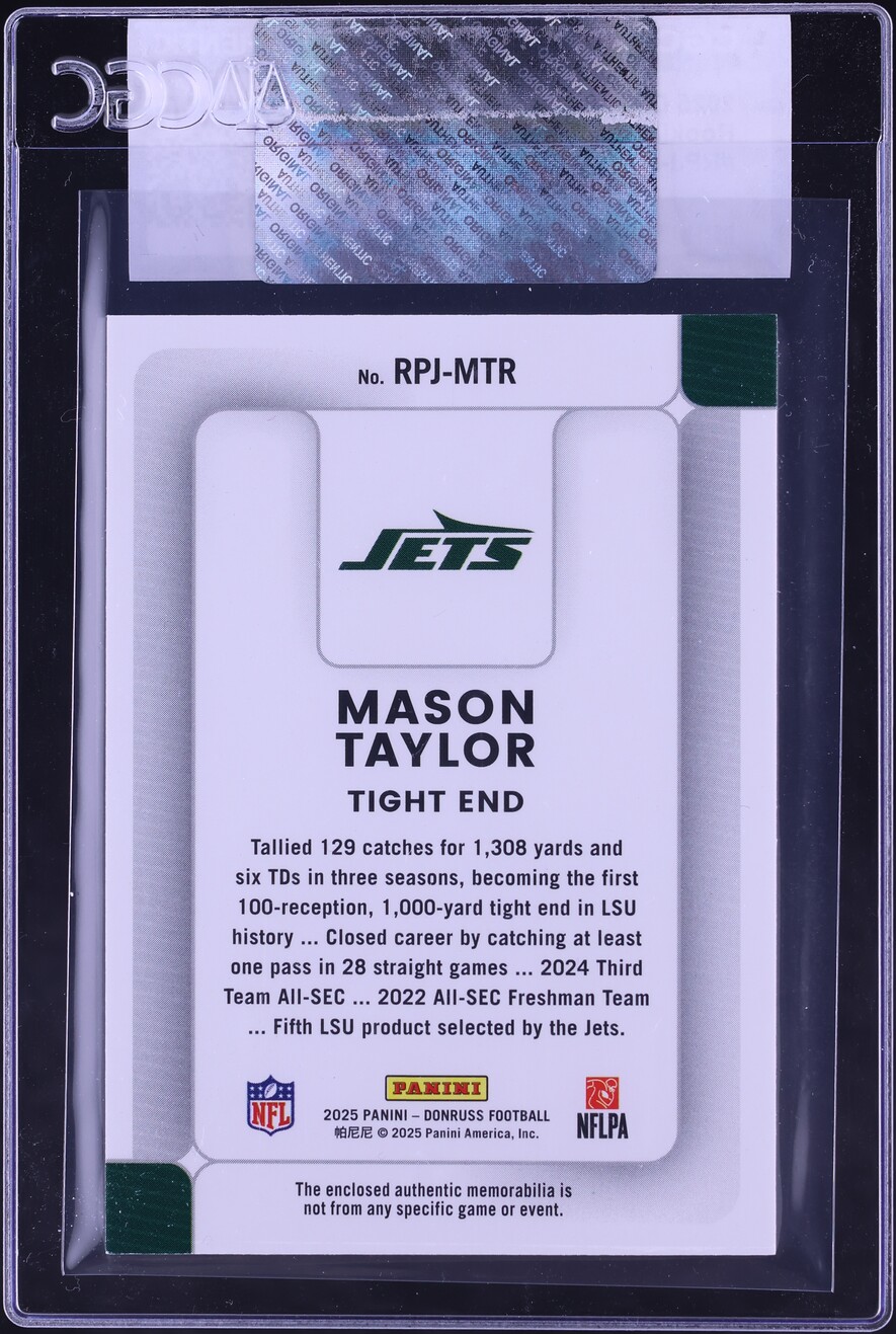 2025 Donruss Phenom Jerseys Mason Taylor ROOKIE PATCH #RPJ-MTR CGC AUTH