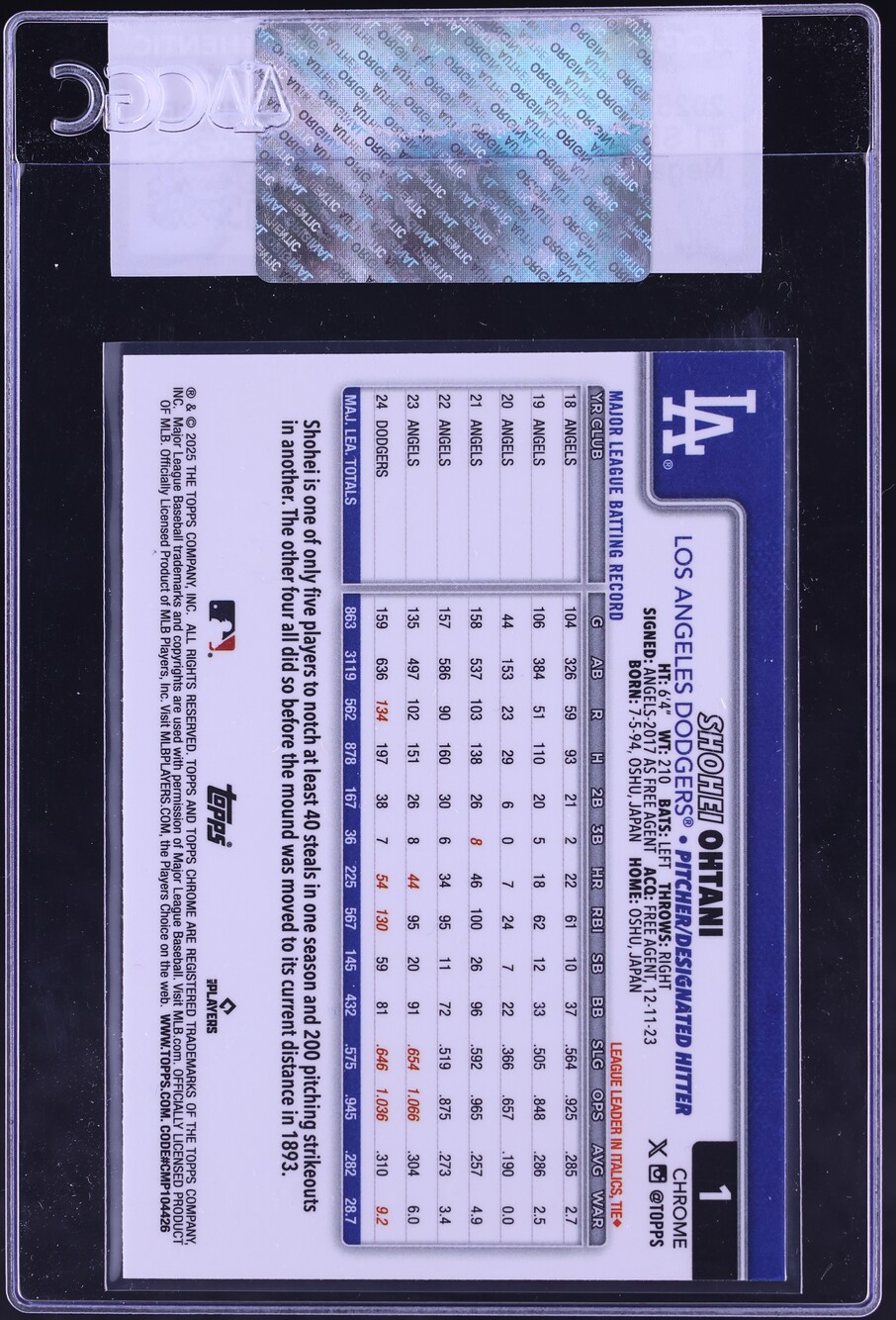 2025 Topps Chrome Negative Refractor Shohei Ohtani #1 CGC AUTH