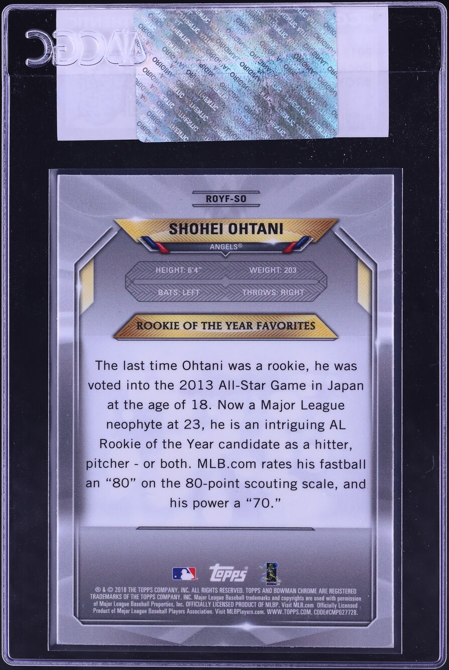 2018 Bowman Chrome ROY Of The Year Favorites Shohei Ohtani RC #ROYF-SO CGC AUTH