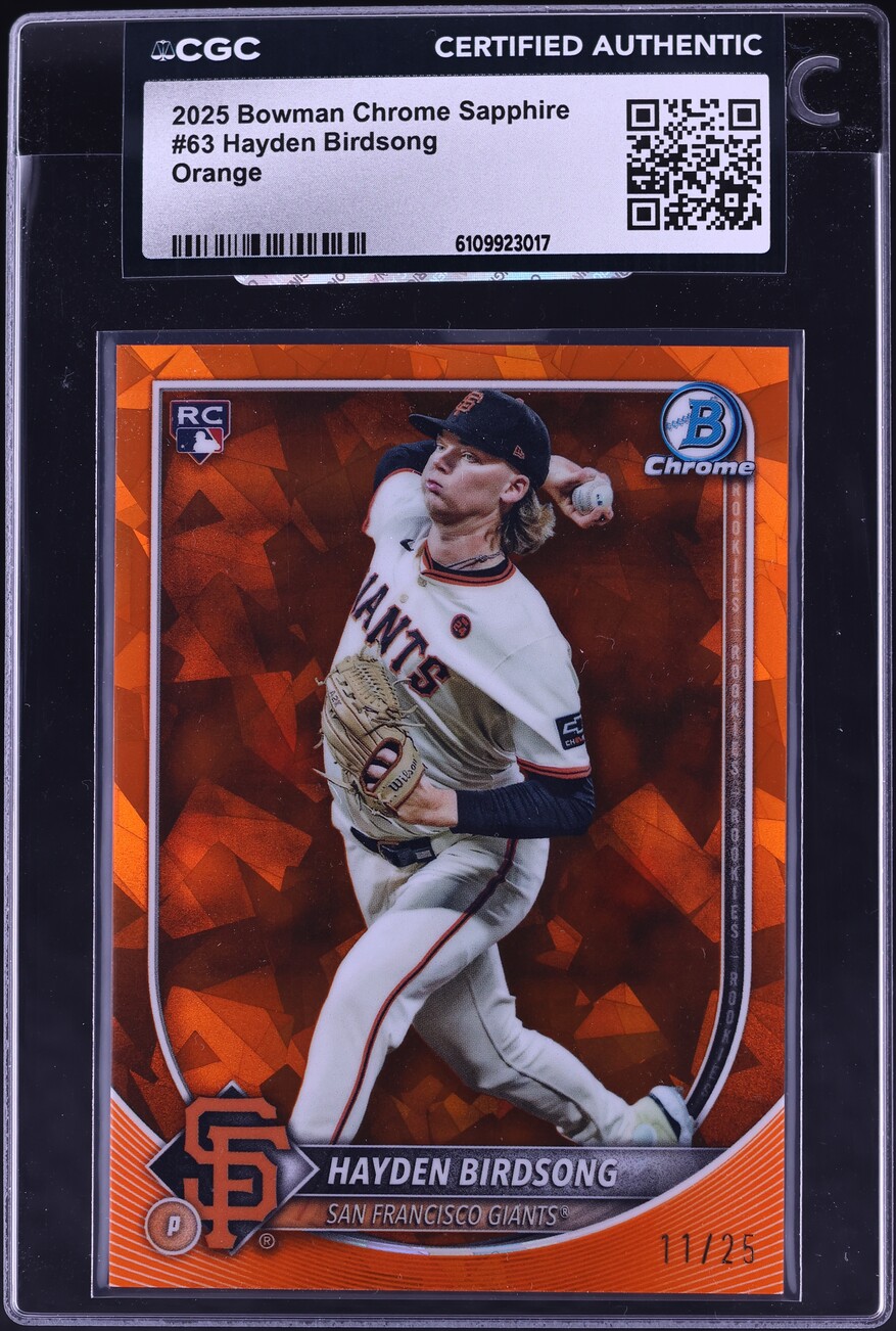 2025 Bowman Chrome Sapphire Orange Hayden Birdsong ROOKIE /25 #63 CGC AUTH