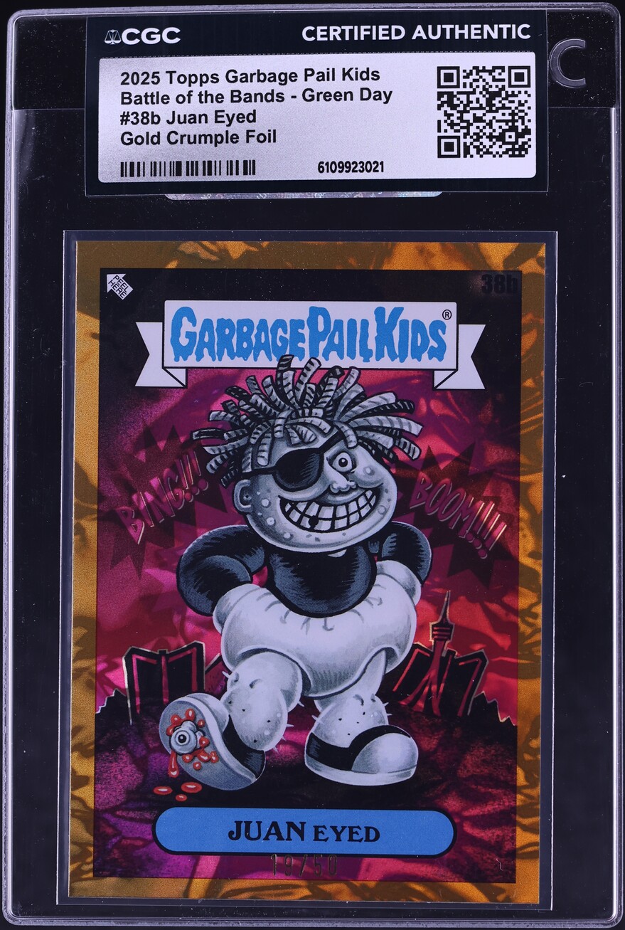 2025 Topps Garbage Pail Kids Battle Of Bands Green Day Gold Crumple Foil Juan Eyed /50 CGC AUTH